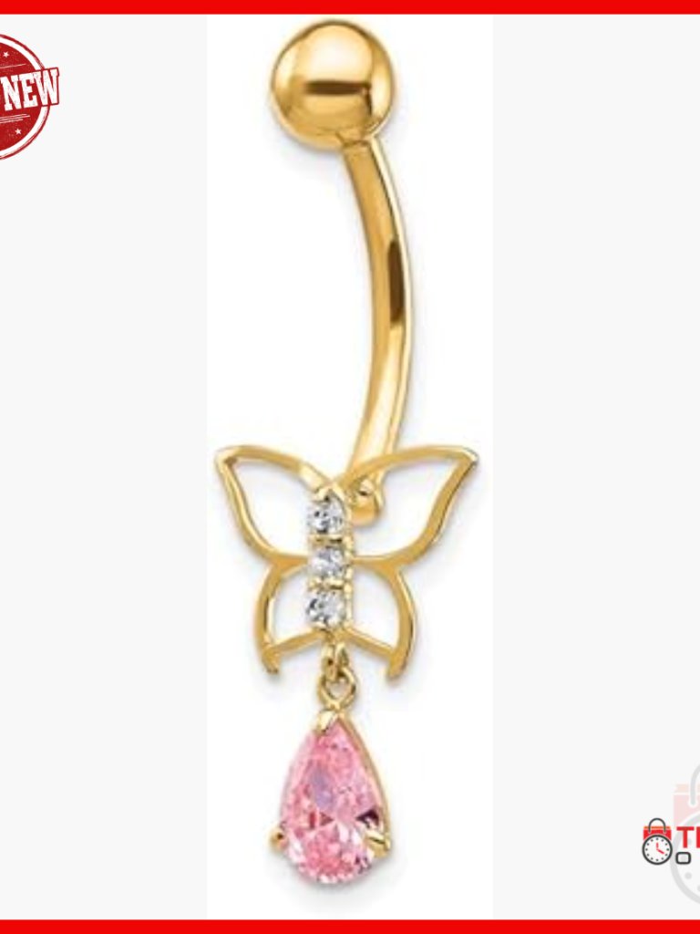 10k Gold Belly Button Dangle Piercing Jewelry With Butterfly Charm